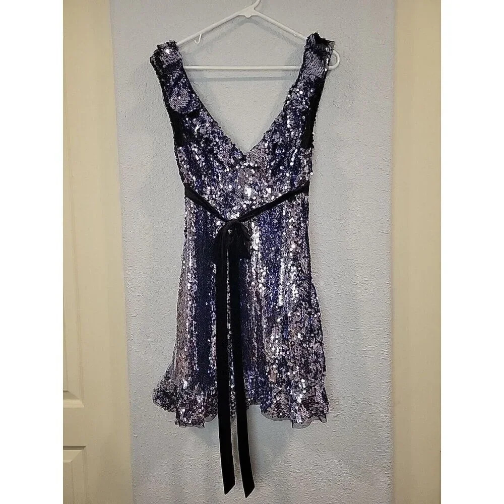Free People Womens Siren Sequined A-line Dress Purple Size 6
